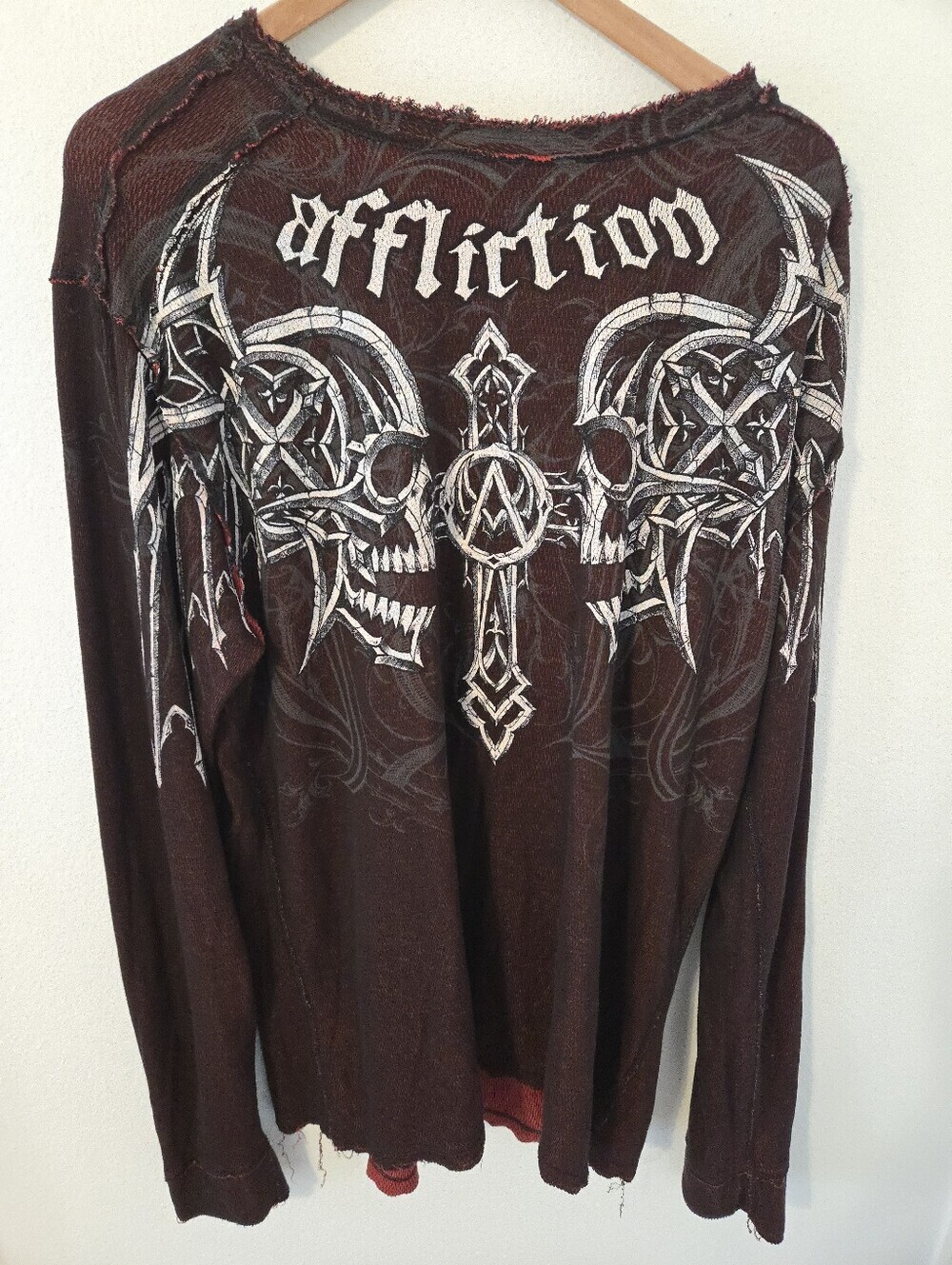 Vintage Affliction Reversible Thermal Shirt Mens XXL Wings Cross Y2K Grunge MMA - Picture 10 of 10